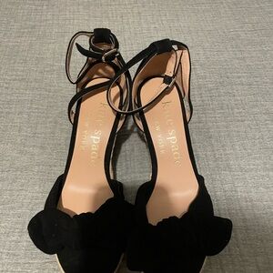 kate spade Black Suede Scalloped Open-Toe Ankle-Strap Heels